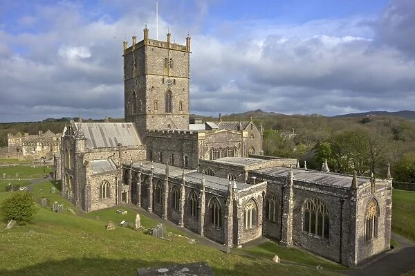 St. Davids Cathedral exterior in spring sunshine, Pembrokeshire National Park