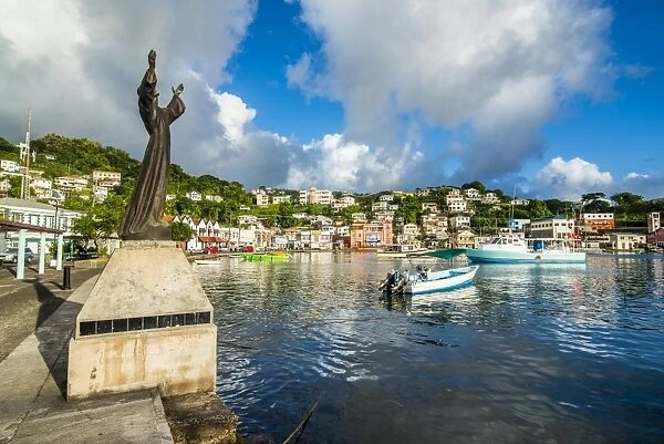 St. Georges statue in the inner harbour of St. Georges, capital of Grenada, Windward Islands, West Indies, Caribbean, Central America