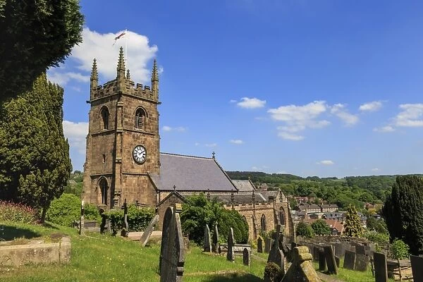 St. Giles Church and rolling hills surrounding Matlock in spring, Derbyshire Dales