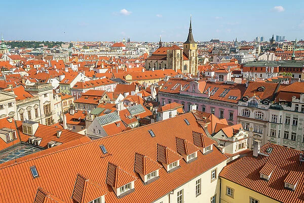 St. Giles Church (sv. Jilji) and red roofs of building in Old Town, UNESCO World Heritage Site, Prague, Czech Republic (Czecbia), Europe