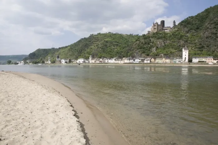 Framed Print : St. Goarshausen from the beach of St. Goar along the Rhine, Rhineland-Palatinate Framed Print : St. Goarshausen from the beach of St. Goar along the Rhine, Rhineland-Palatinate
