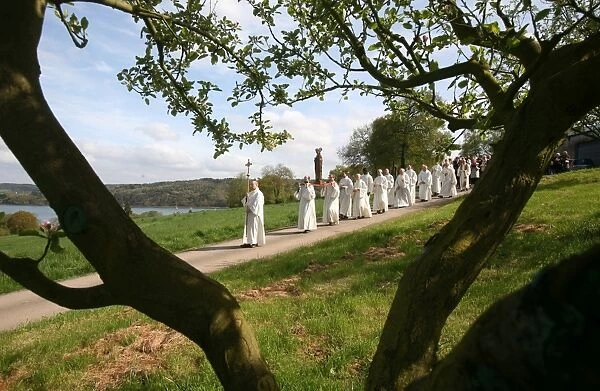 St. -Guenole procession at Landevennec abbey, Landevennec, Finistere, Brittany