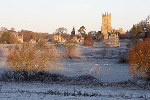 St. James Church and town on frosty morning, Chipping Campden, Cotswolds, Gloucestershire