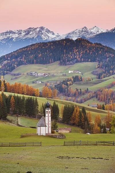 St. Johann Church, Geisler Gruppe, Dolomites, Trentino-Alto Adige, Italy, Europe