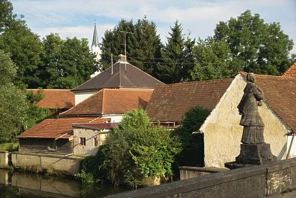St. John Nepomuk statue in rural village, Hohenkammer, Bavaria, Germany, Europe
