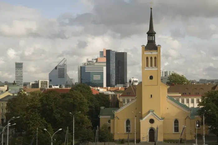 Framed Print : St. Johns church and New city, Tallinn, Estonia, Baltic States, Europe Framed Print : St. Johns church and New city, Tallinn, Estonia, Baltic States, Europe