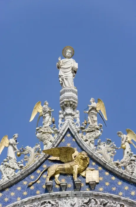 Framed Print : St. Mark and Angels on the facade of Basilica di San Marco (St. Mark s), St Framed Print : St. Mark and Angels on the facade of Basilica di San Marco (St. Mark s), St