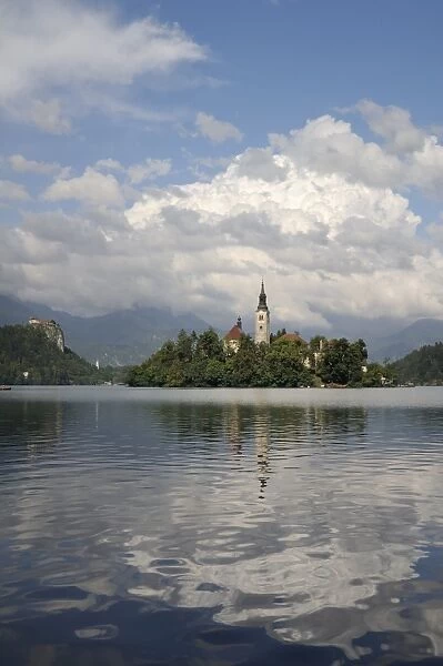 St. Mary of the Assumption church and Bled Castle, Bled Island, Lake Bled, slovenia, slovenian, europe, european