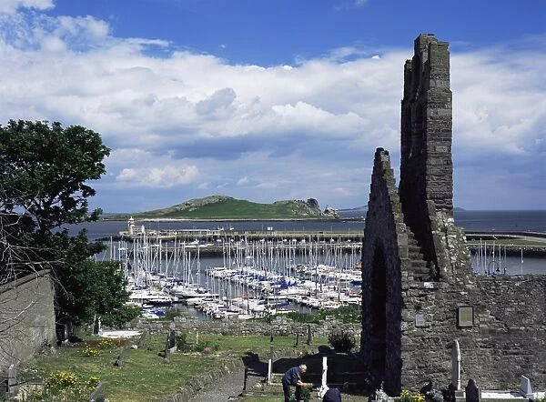 St. Marys Abbey ruins and the harbour, Howth, Co