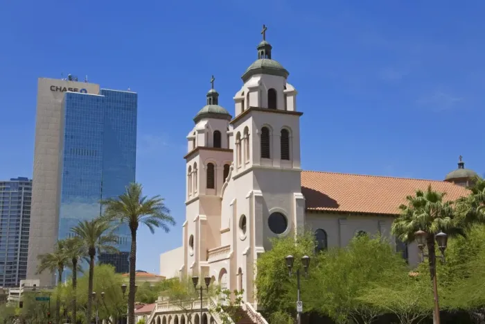 Framed Print : St. Marys Basilica and Chase Tower, Phoenix, Arizona, United States of America Framed Print : St. Marys Basilica and Chase Tower, Phoenix, Arizona, United States of America