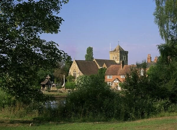 St. Marys church, cottages and village pond, Chiddingfold, near Haslemere