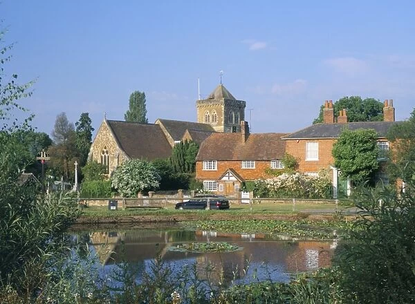 St. Marys church, cottages and village sign, Chiddingfold, Haslemere