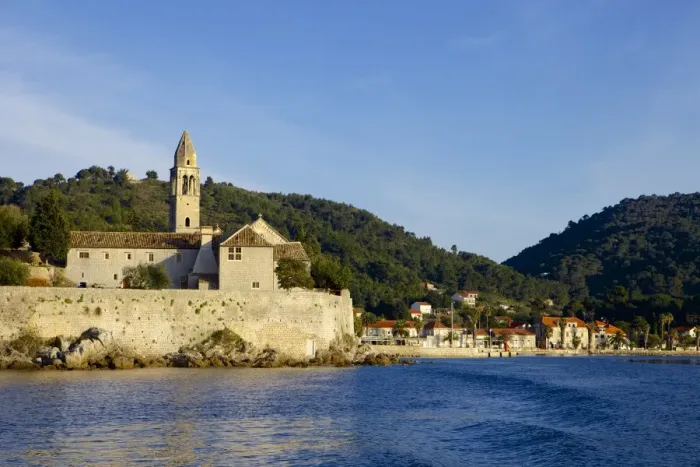Framed Print : St. Marys Church and Franciscan Monastery on the island of Lopud, South Dalmatia, Croatia, Europe