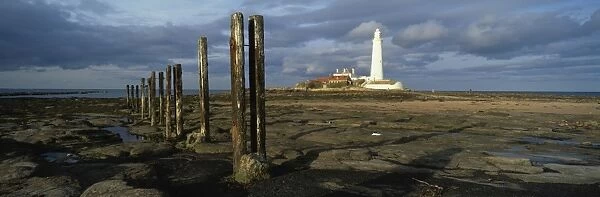 St. Marys Lighthouse and St. Marys Island in evening light, near Whitley Bay
