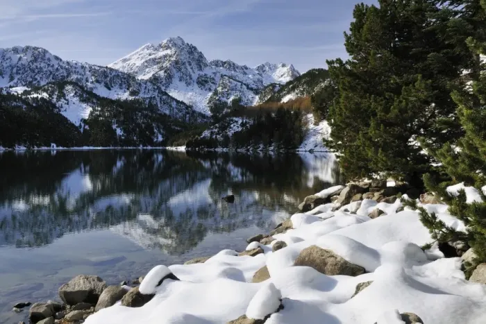 Framed Print : St. Maurici Lake and snowy peaks of Aigues Tortes National Park in winter, Pyrenees, Catalonia, Spain, Europe Framed Print : St. Maurici Lake and snowy peaks of Aigues Tortes National Park in winter, Pyrenees, Catalonia, Spain, Europe