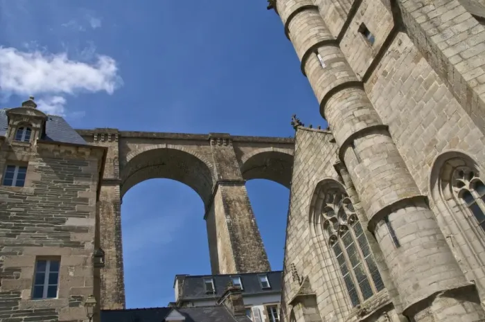 Framed Print : St. Melaine church dating from the 15th century, flamboyant gothic, and Viaduct, Morlaix, Finistere, Brittany, France, Europe Framed Print : St. Melaine church dating from the 15th century, flamboyant gothic, and Viaduct, Morlaix, Finistere, Brittany, France, Europe
