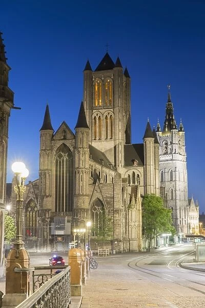 St. Nicholas Church at dusk, Ghent, Flanders, Belgium, Europe