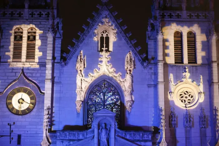 Framed Print : St. Nizier church, Light festival in Lyon, Rhone, France, Europe Framed Print : St. Nizier church, Light festival in Lyon, Rhone, France, Europe