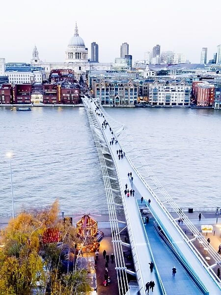 St. Pauls and the Millennium Bridge over the River Thames, London, England, United Kingdom