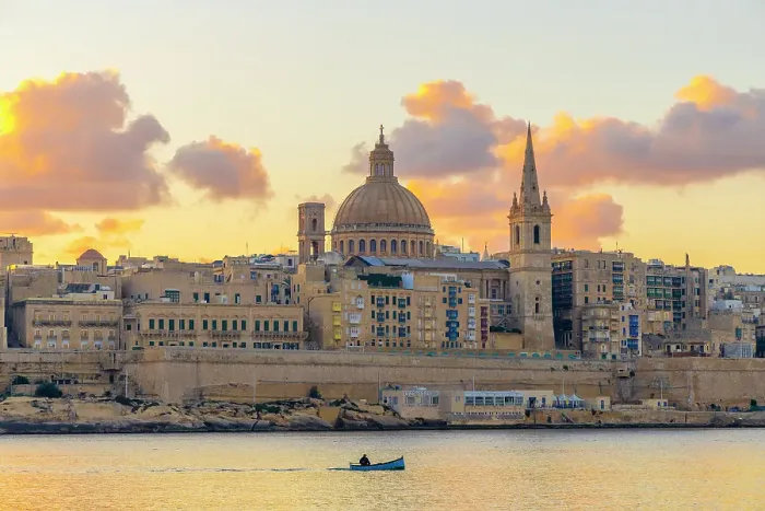 Framed Print : St. Pauls Pro-Cathedral and The Basilica of Our Lady of Mount Carmel at Sunrise, Marsamxett Harbour, Valletta, Malta Framed Print : St. Pauls Pro-Cathedral and The Basilica of Our Lady of Mount Carmel at Sunrise, Marsamxett Harbour, Valletta, Malta