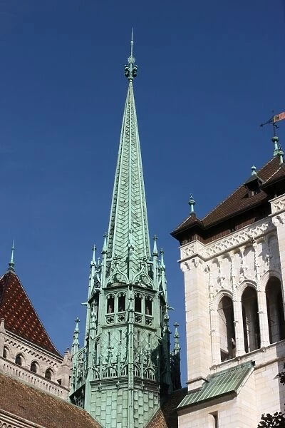 St. Peters Cathedral spire, Geneva, Switzerland, Europe
