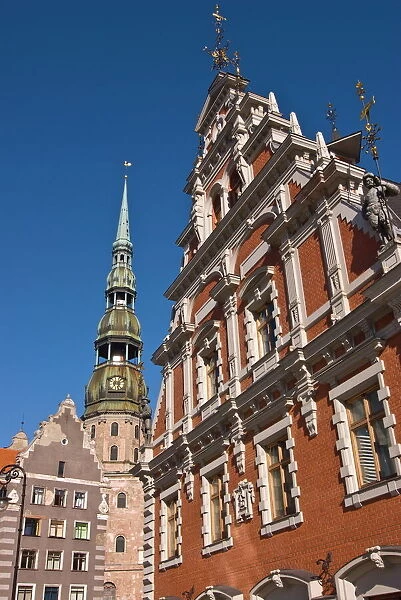 St. Peters Church and some other art buildings on a square, Riga, Latvia