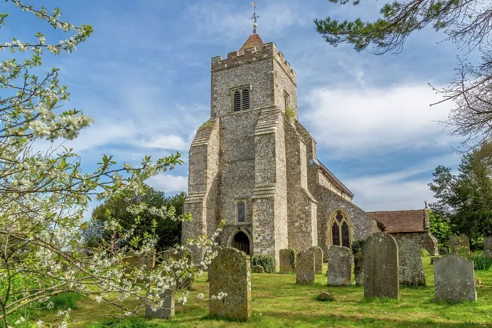 Framed Print : St Peter's Church in the village of Firle, East Sussex, England, UK. It dates from the 12th Century and is still in use today