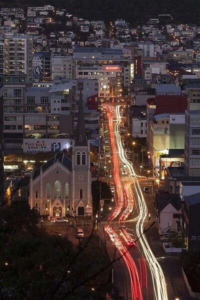 St. Peters on Willis Church and Ghuznee Street at night, Wellington, North Island, New Zealand, Pacific