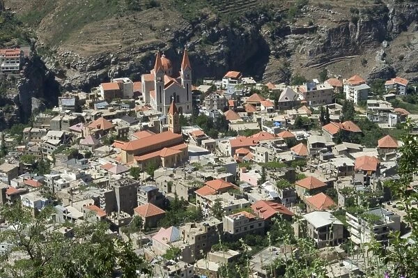 St. Saba Church and red tile roofed town