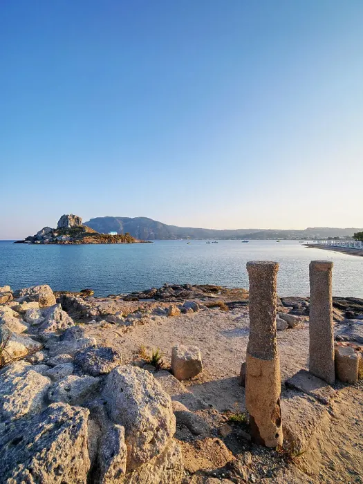 Framed Print : St. Stefanos Basilica Ruins and Kastri Island at sunset, Agios Stefanos Beach, Kos Island, Dodecanese, Greek Islands, Greece, Europe Framed Print : St. Stefanos Basilica Ruins and Kastri Island at sunset, Agios Stefanos Beach, Kos Island, Dodecanese, Greek Islands, Greece, Europe