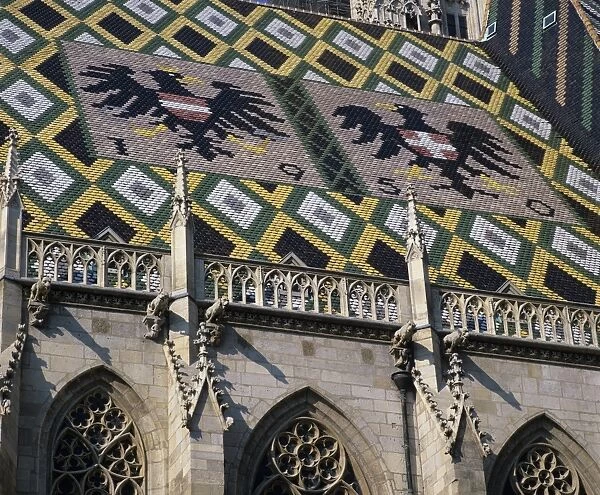St. Stephen`s Cathedral with coat of arms on roof, UNESCO World Heritage Site, Vienna, Austria, Europe