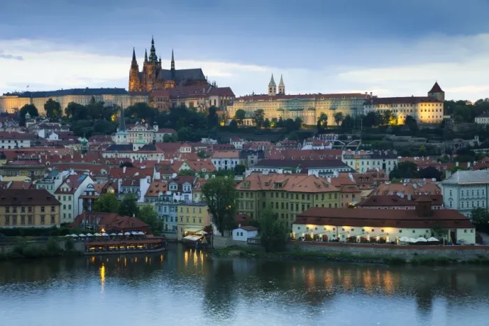 Framed Print : St. Vitus Cathedral, River Vltava and the Castle District illuminated in the evening, UNESCO World Heritage Site, Prague, Czech Republic, Europe Framed Print : St. Vitus Cathedral, River Vltava and the Castle District illuminated in the evening, UNESCO World Heritage Site, Prague, Czech Republic, Europe