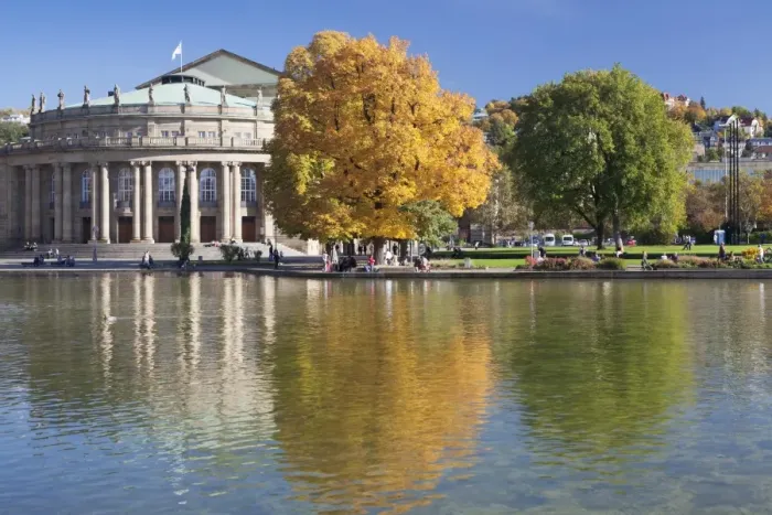 Framed Print : Staatstheater (State Theatre) and Schlosspark in autumn, Stuttgart, Baden Wurttemberg, Germany, Europe
