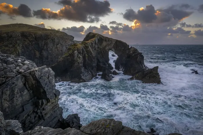 Framed Print : Stac a Phris Natural Sea Arch at sunset, near Shawbost, Isle of Lewis, Outer Hebrides Framed Print : Stac a Phris Natural Sea Arch at sunset, near Shawbost, Isle of Lewis, Outer Hebrides