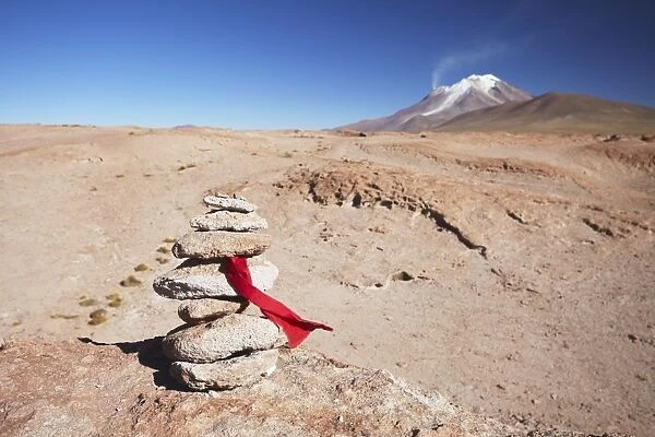 Stack of prayer stones on Altiplano, Potosi Department, Bolivia, South America