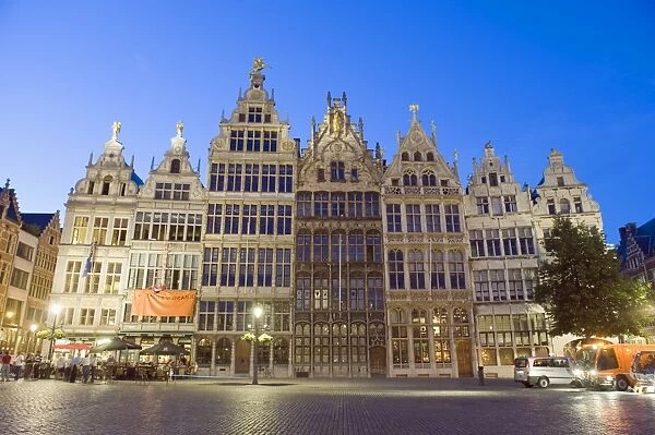 Stadhuis (City Hall) illuminated at night, Antwerp, Flanders, Belgium, Europe