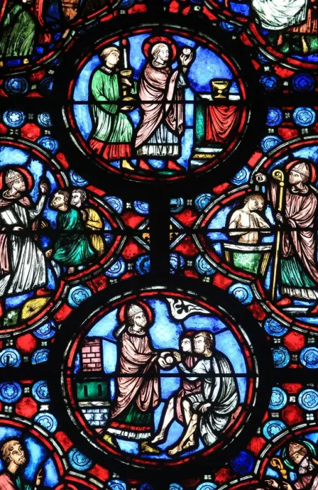 Framed Print : Stained glass from the 13th century of Jesus Christ, Chapel of Our Lady Framed Print : Stained glass from the 13th century of Jesus Christ, Chapel of Our Lady