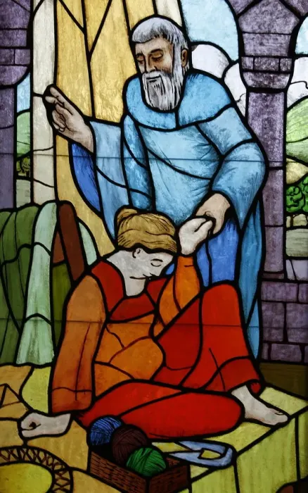 Framed Print : Stained glass of Elishas miracle, Vienna, Austria Framed Print : Stained glass of Elishas miracle, Vienna, Austria