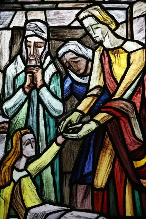 Framed Print : Stained glass of Jaruss daughter resurrected, Vienna, Austria, Europe Framed Print : Stained glass of Jaruss daughter resurrected, Vienna, Austria, Europe