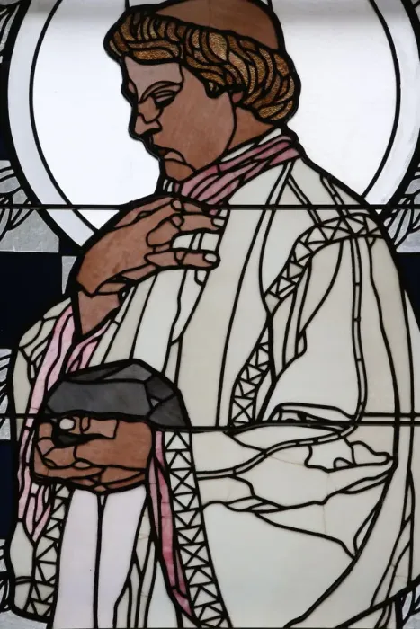Framed Print : Stained glass by Koloman Moser of Saint Stephen, Am Steinhof church (Church Leopold) Framed Print : Stained glass by Koloman Moser of Saint Stephen, Am Steinhof church (Church Leopold)