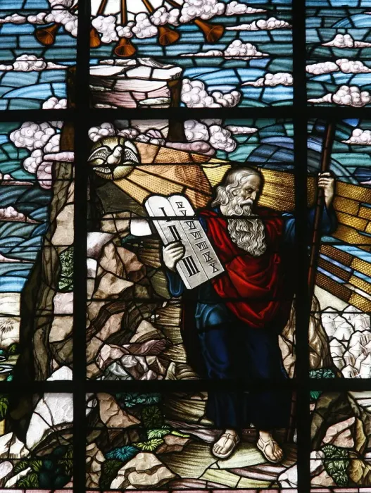 Framed Print : Stained glass of Moses holding the tablets of the Law, Vienna, Austria, Europe Framed Print : Stained glass of Moses holding the tablets of the Law, Vienna, Austria, Europe