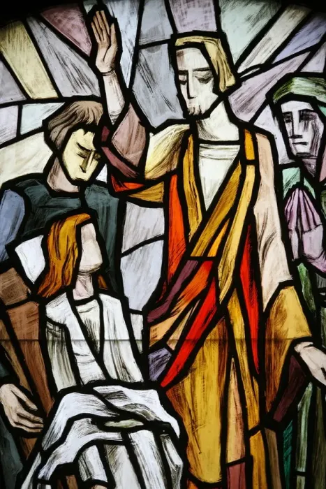 Framed Print : Stained glass of Nains widows son resurrected, Vienna, Austria, Europe Framed Print : Stained glass of Nains widows son resurrected, Vienna, Austria, Europe