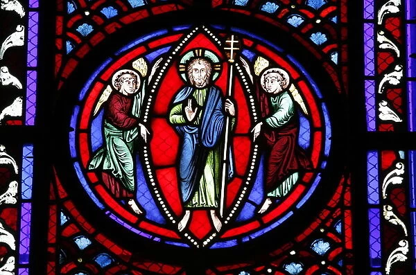 Stained glass of the Resurrection, Semur-en-Auxois, Cote d Or, Burgundy, France