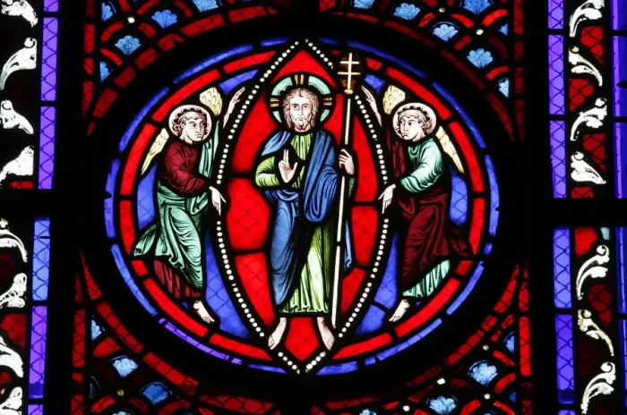 Framed Print : Stained glass of the Resurrection, Semur-en-Auxois, Cote d Or, Burgundy, France Framed Print : Stained glass of the Resurrection, Semur-en-Auxois, Cote d Or, Burgundy, France