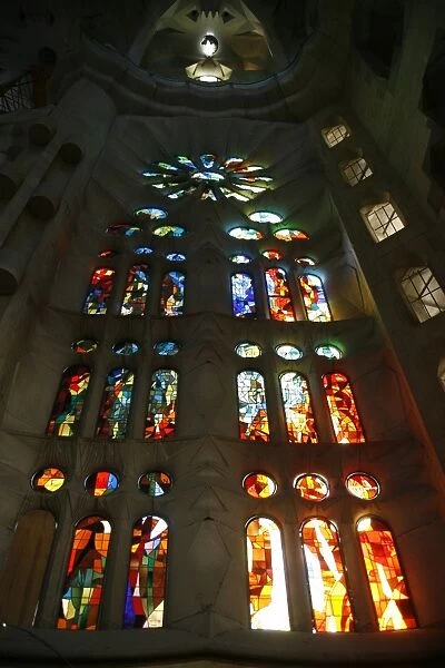 Stained glass in Sagrada Familia, Barcelona, Catalonia, Spain, Europe