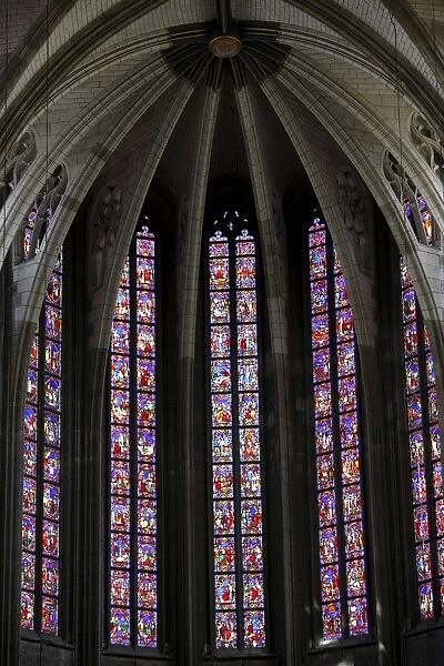 Stained glass in Sainte-Croix (Holy Cross) cathedral, Orleans, Loiret, France, Europe