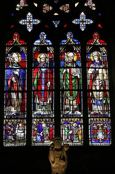 Stained glass of saints from Brittany, including St. Samson, Saint-Samson cathedral
