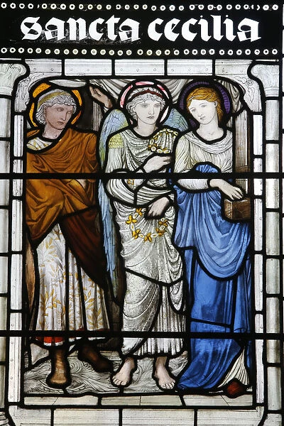Stained glass of St. Cecilia, Oxfords Cathedral at Christ Church College, Oxford