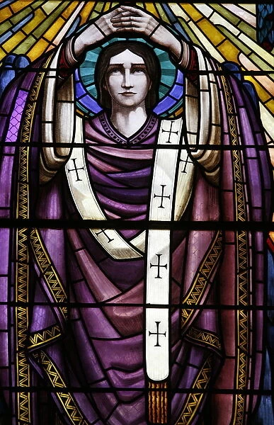 Stained glass of St. John, Saint-Pothin church, Lyon, Rhone, France, Europe