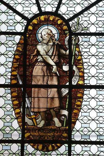 Stained glass in St. Sulpice basilica, Paris, France, Europe